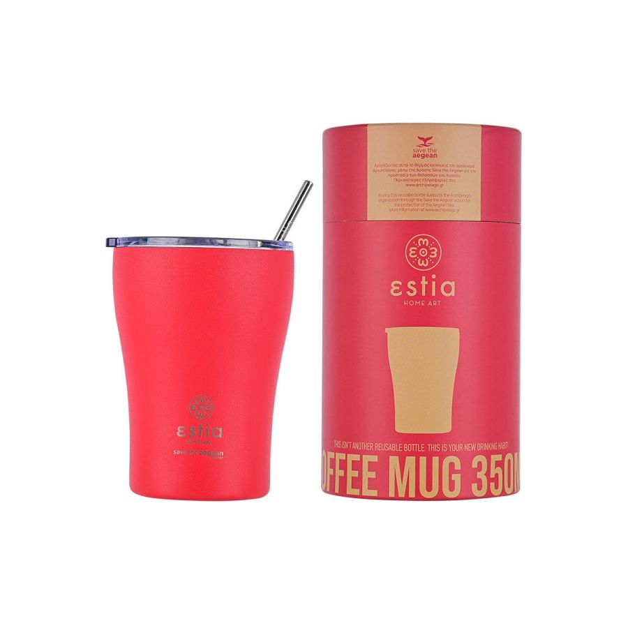 Θερμός Coffee Mug Save the Aegean 350ml Ø7xY13cm Scarlet Red Estia Home Art 01-16845