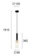 Φωτιστικό Κρεμαστό Μονόφωτο Ø100x360xH1910mm 1xE14 Ανάγλυφο Γυαλί -Ανάρτηση Μαύρη με Χρυσό Viokef Lira 4246200