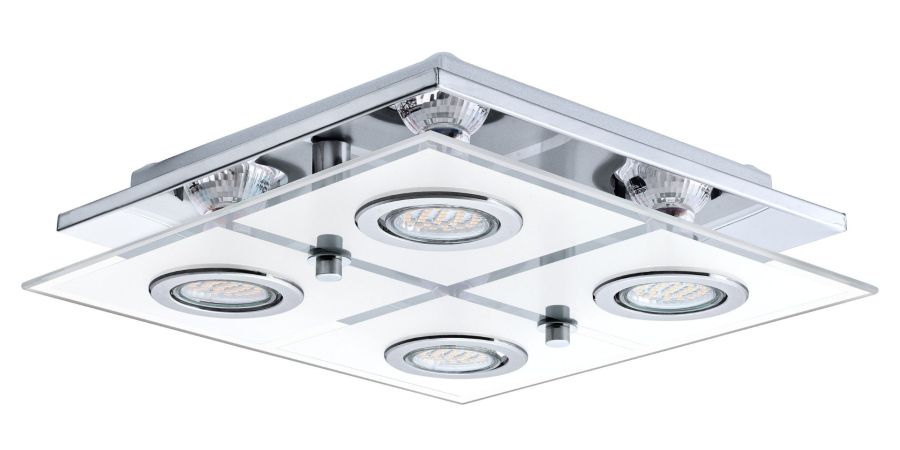 Σποτ Ροζέτα Τετράφωτη  D29x29xH7m 4xGU10 3000K Ατσάλι Χρώμιο-Διάφανο Σατινέ Γυαλί Eglo Cabo 30931