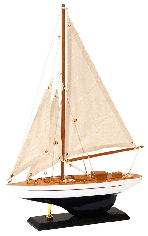 Ξύλινο Παραδοσιακό Καράβι 30 x 6,5 z 43(h)cm,Χρώμα Καφέ - Μπλέ Lianos 50190317