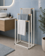Επιδαπέδια Κρεμάστρα 3 Θέσεων Μεταλλική με Bamboo 45x23x85cm White/Natural MRShome DF-0030000