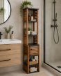 Έπιπλο MDF/Ακακία με 1 Ντουλαπάκι και 5 Ράφια Αποθήκευσης Γκρι/Καφέ 38.5x30x170cm MRShome DS-1178000