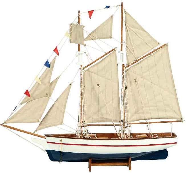 Ξύλινο Παραδοσιακό Καράβι 70cm ,Χρώμα Λευκό Μπλέ Lianos 31098