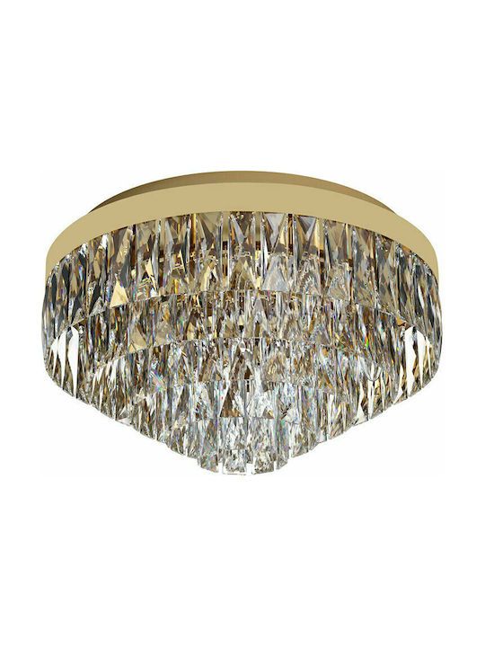 Φωτιστικό Πλαφόν Οροφής Ø78xH38,5cm Δεκαεξάφωτο 16xE14 Χρυσαφί -Διάφανα Κρύσταλλα Eglo Valparaiso 39459