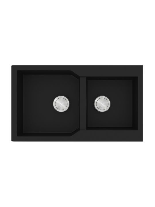 Νεροχύτης Κουζίνας 2 Γούρνες 86x50cm Ένθετος Ερμάριο 90cm Sanitec Ultra Granite 804-33-Nero