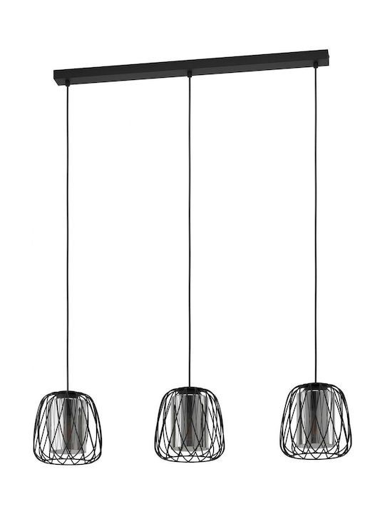 Κρεμαστό Φωτιστικό Τρίφωτο Ράγα Τρίφωτη 89cm 3xE27 Μέταλλο Μαύρο Eglo Floresta 99706