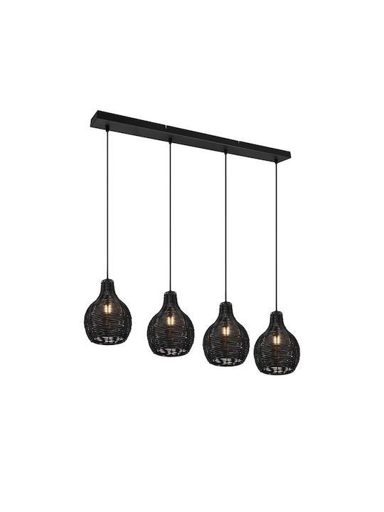 Φωτιστικό Κρεμαστό Τετράφωτο Ράγα  L93xØ17xΗ150cm 4xE14 Ράταν Μαύρο Trio Sprout  R31294002