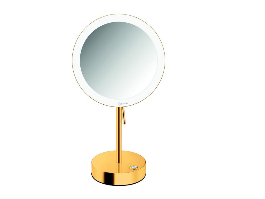 Καθρέπτης Μεγεθυντικός x3 Led Μπαταρίας 4xAA Επικαθήμενος Ø20xH36,5 cm Gold 24K  Sanco Cosmetic Mirrors MRLED-903-A05