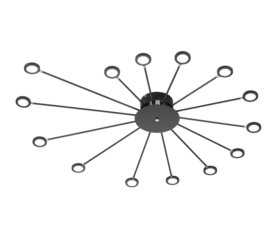 Πλαφονιέρα Οροφής Μαύρη Ματ 115xH10cm Led 15x2,6w 15x270lm 3000Κ Switch Dimmer Trio Lighting Peacock 679511532