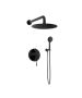 Orabella Terra Black matt - Shower set εντοιχισμού με Μπαταρία λουτρού, εντοιχισμού 2 σημείων, κεφαλή Φ250 με βραχίονα και τηλέφωνο ντουζ με σπιράλ και επιτοίχειο στήριγμα 10272