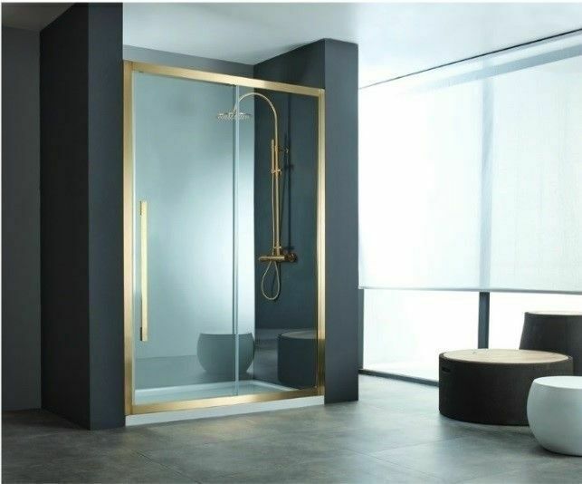 Πόρτα Ντουζιέρας Μ137-139xH200cm Gold Brushed PVD 1 Σταθ.+1 Συρόμενο, 6mm Clean Glass Devon Noxx Slider SLN140C-211 