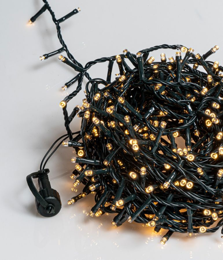 500Led Φωτάκια Με Επέκταση Και Μετασχηματιστή ,Πράσινο Καλώδιο/Θερμό Λαμπάκι , (3cm Απόσταση) 15 Μέτρα , (Kelvin 2.500 - 3.000) , Με Καρούλι Αποθήκευσης Lianos 80110