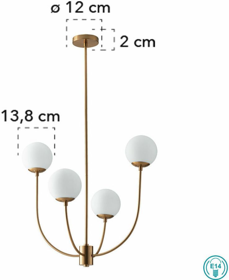 Φωτιστικό Κρεμαστό Τετράφωτο Ø63,5εκ. Χρυσό Βουρτσιστό-Γυαλί Λευκό Σατινάτο Faneurope 8031414870059