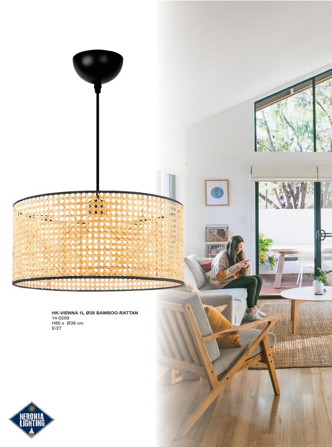 HK-VIENNA 1L Φ38 BAMBOO-RATTAN ΚΡΕΜΑΣΤΟ ΦΩΤΙΣΤΙΚΟ Heronia 14-0209