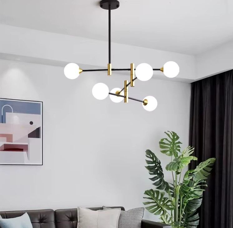 SE21-HA-6 HARUTO BLACK AND GOLD PENDANT OPAL 70x70x60cm E27x6 MAX60W IP20 2 YEARS WARRANTY HOMELIGHTING 77-50613