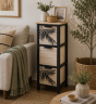 Συρταριέρα MDF με 3 Συρτάρια 25x25x77cm Μπεζ/Μαύρη με Σχέδιο MRShome  DS-1340000